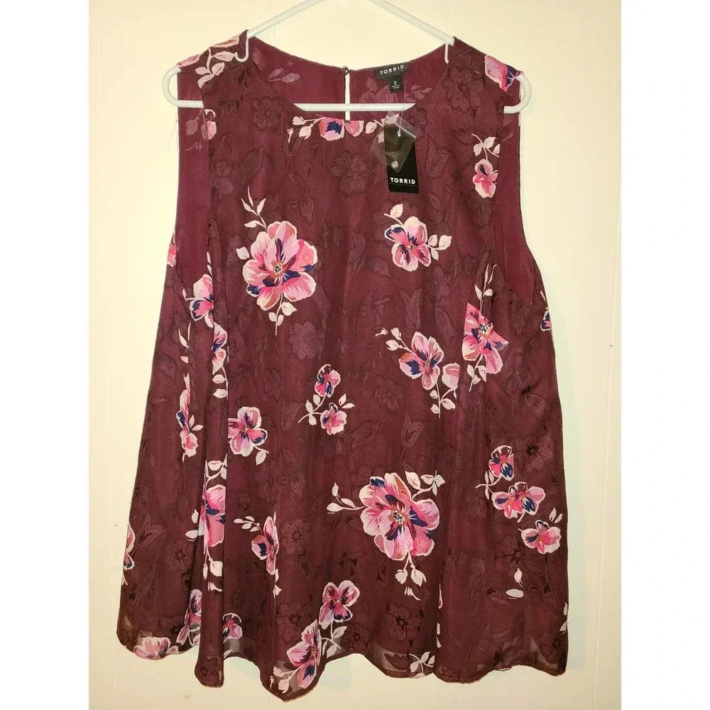 Torrid Blouse Top Women's 2 Floral Sleeveless Round Neck Casual Wide Strap (EE)